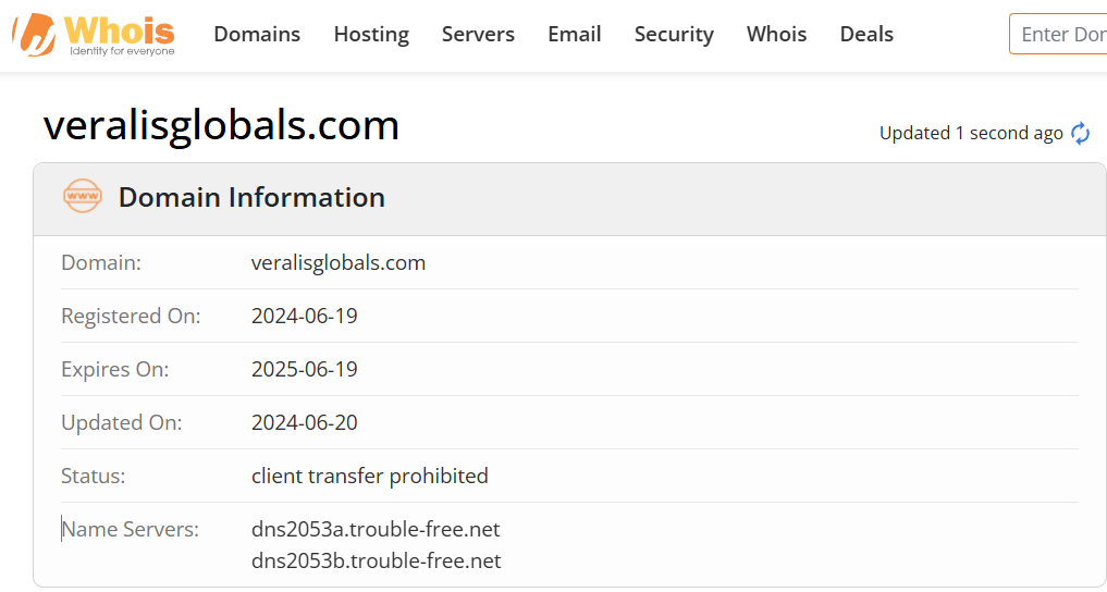 Whois lookup results