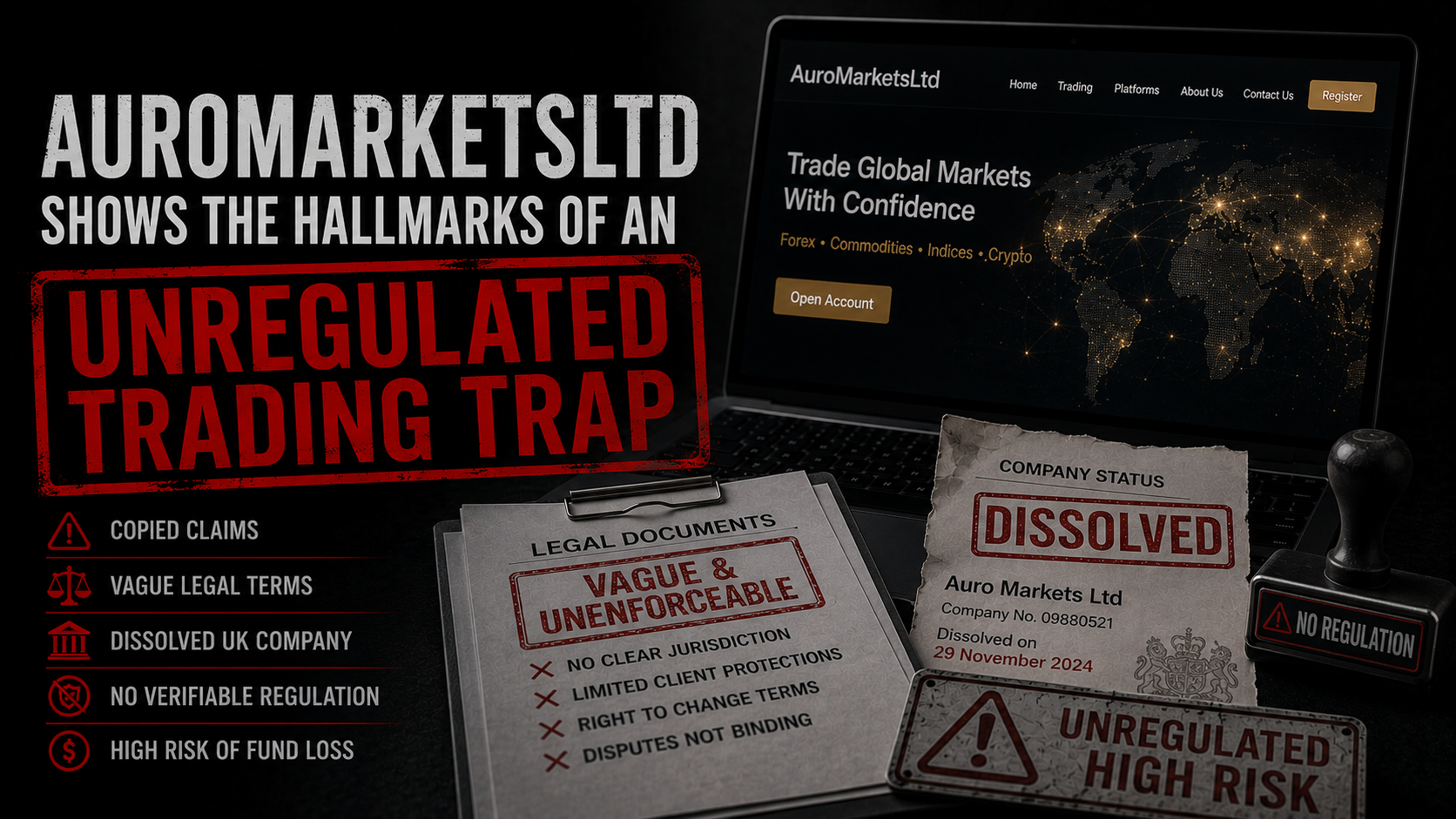 AuroMarketsLtd 高风险提示：已解散，抄袭，无监管实质