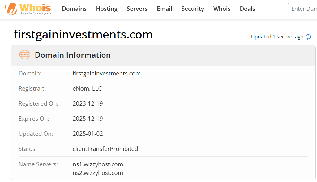 Whois lookup results