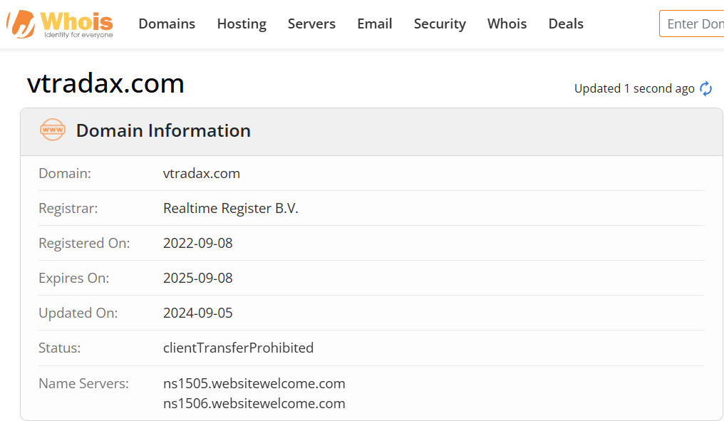 Whois lookup results