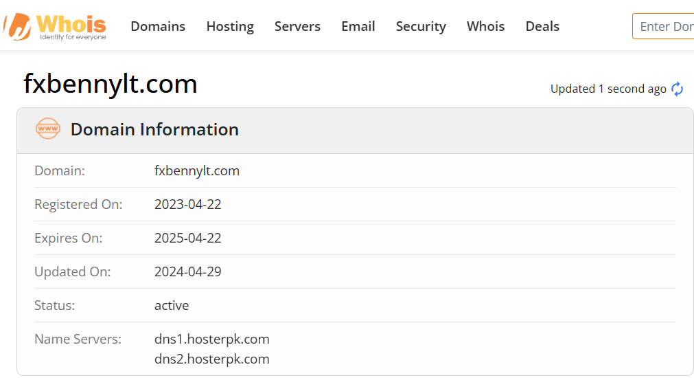 Whois lookup results