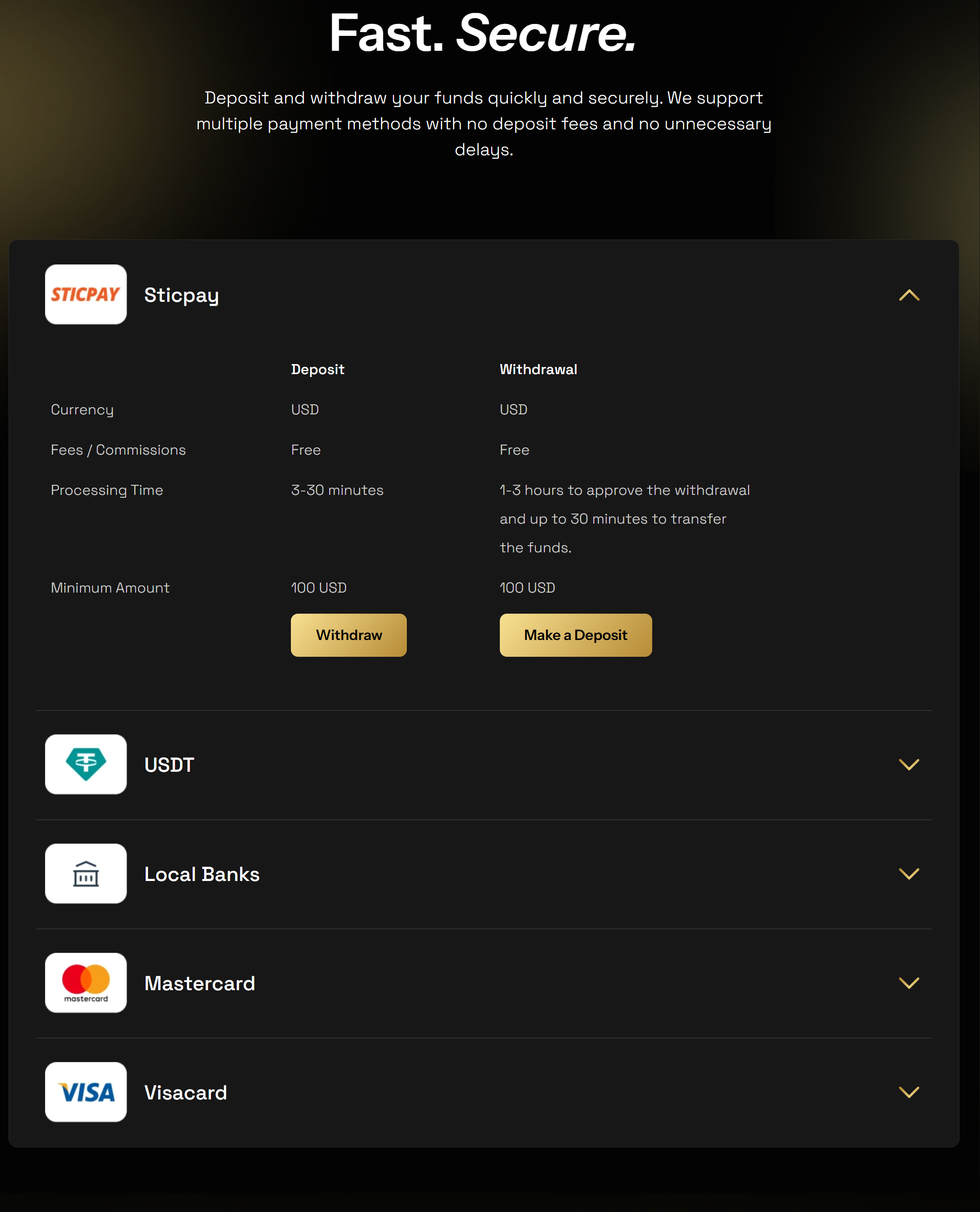 Deposit and Withdrawal Methods