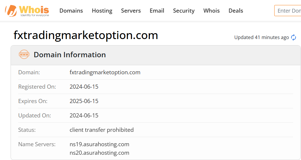 Whois lookup results