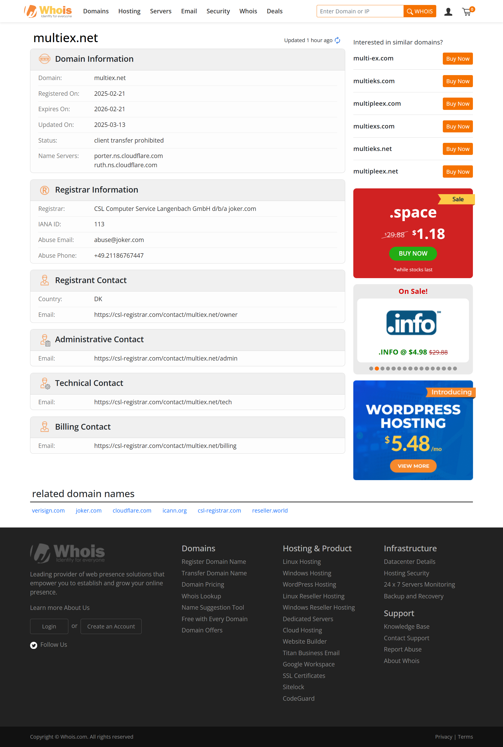Whois lookup results