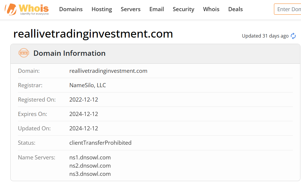 Whois lookup results