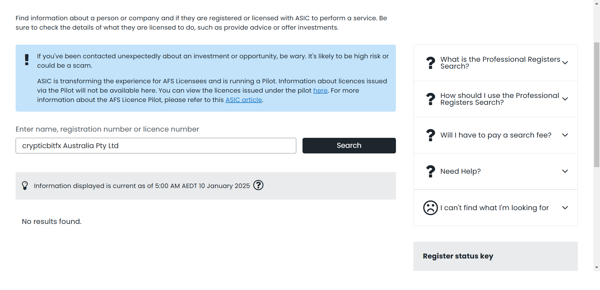 Australian Securities & Investments Commission（ASIC）Official Website