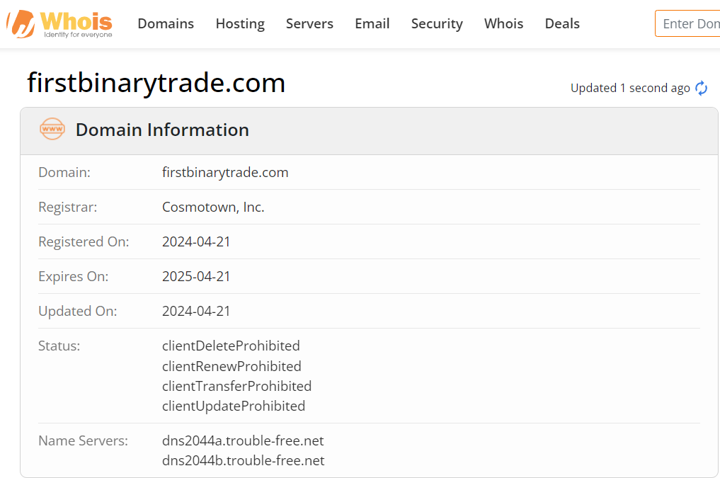 Whois lookup results
