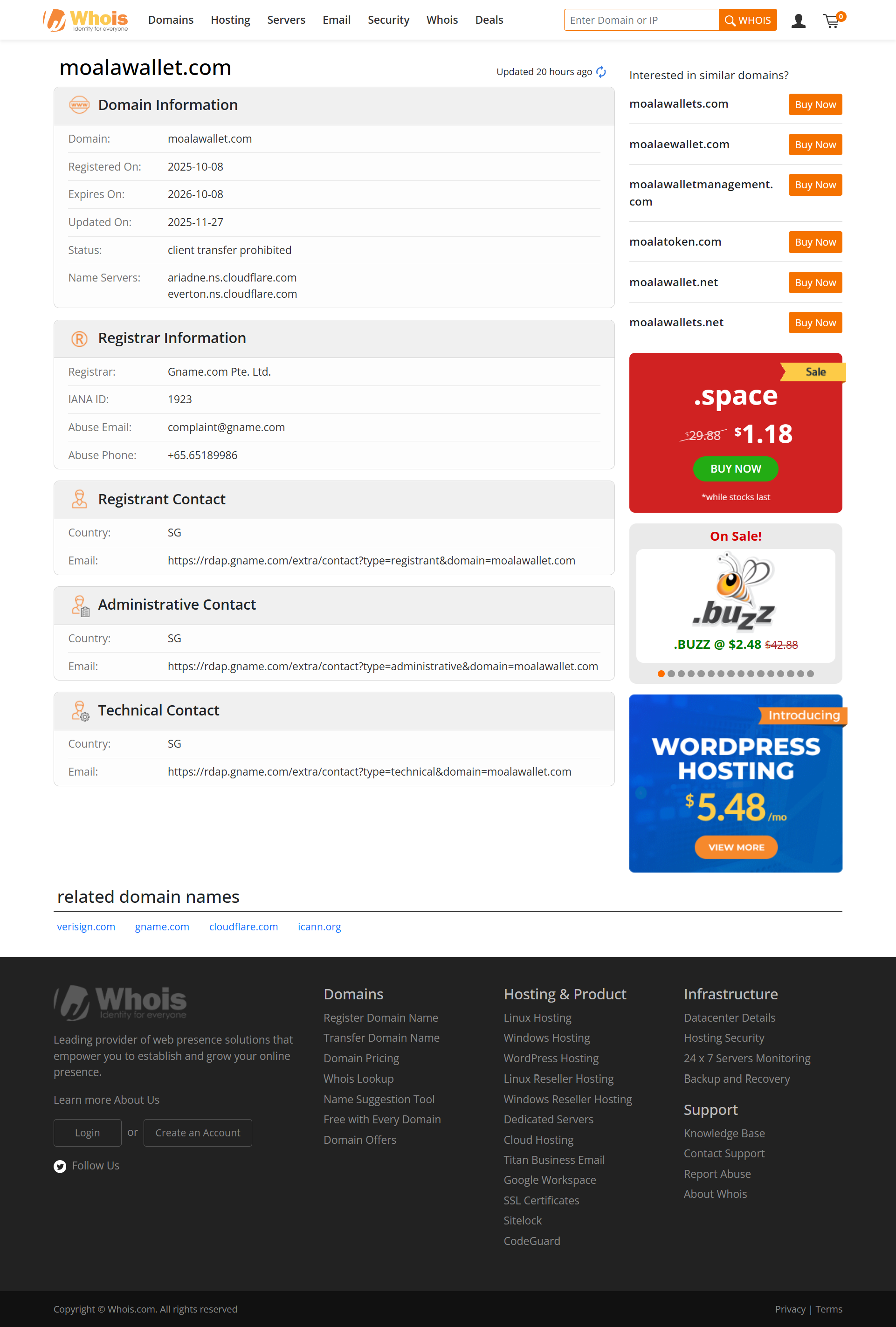 Whois lookup results