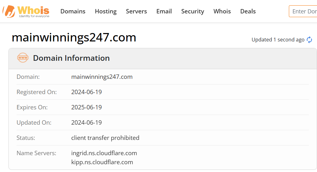 Whois lookup results