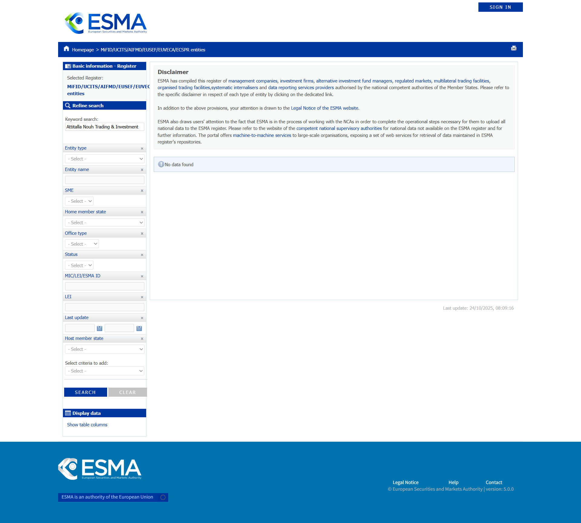 European Securities and Markets Authority（ESMA）