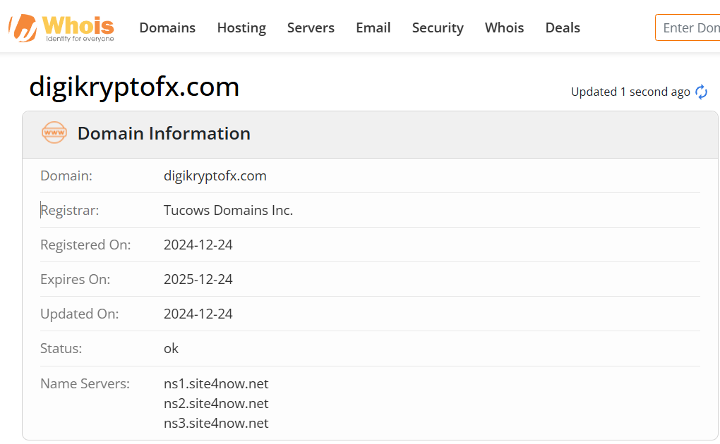 Whois lookup results