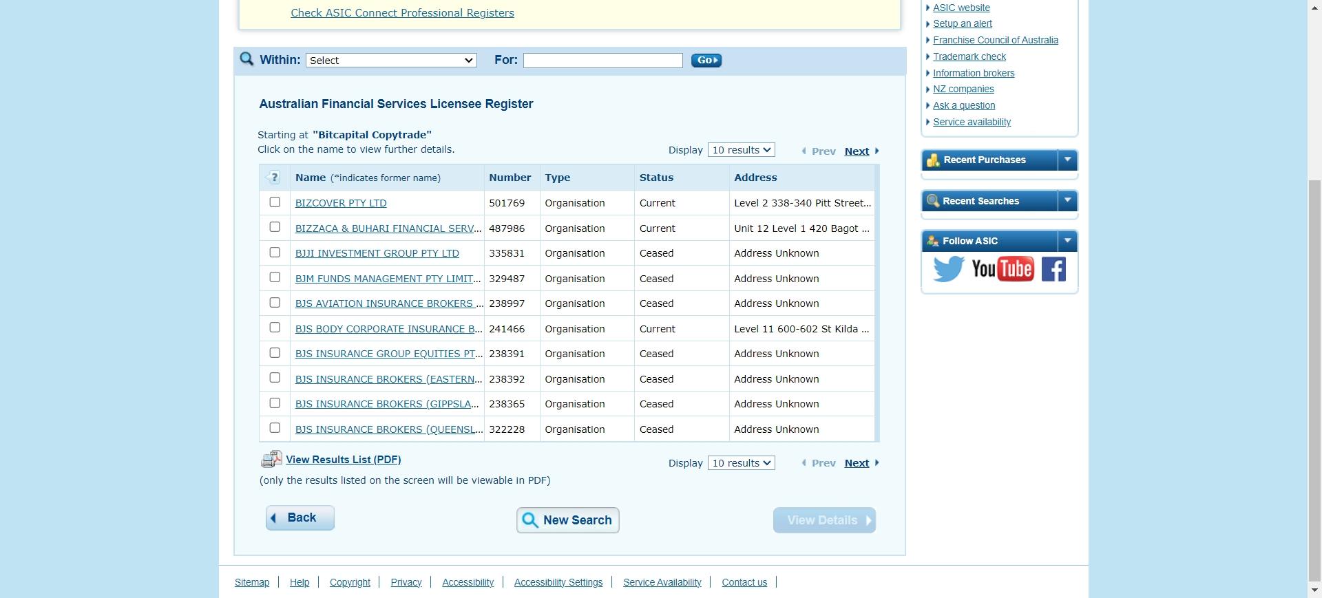 regulation information of Bitcapital Copytrade
