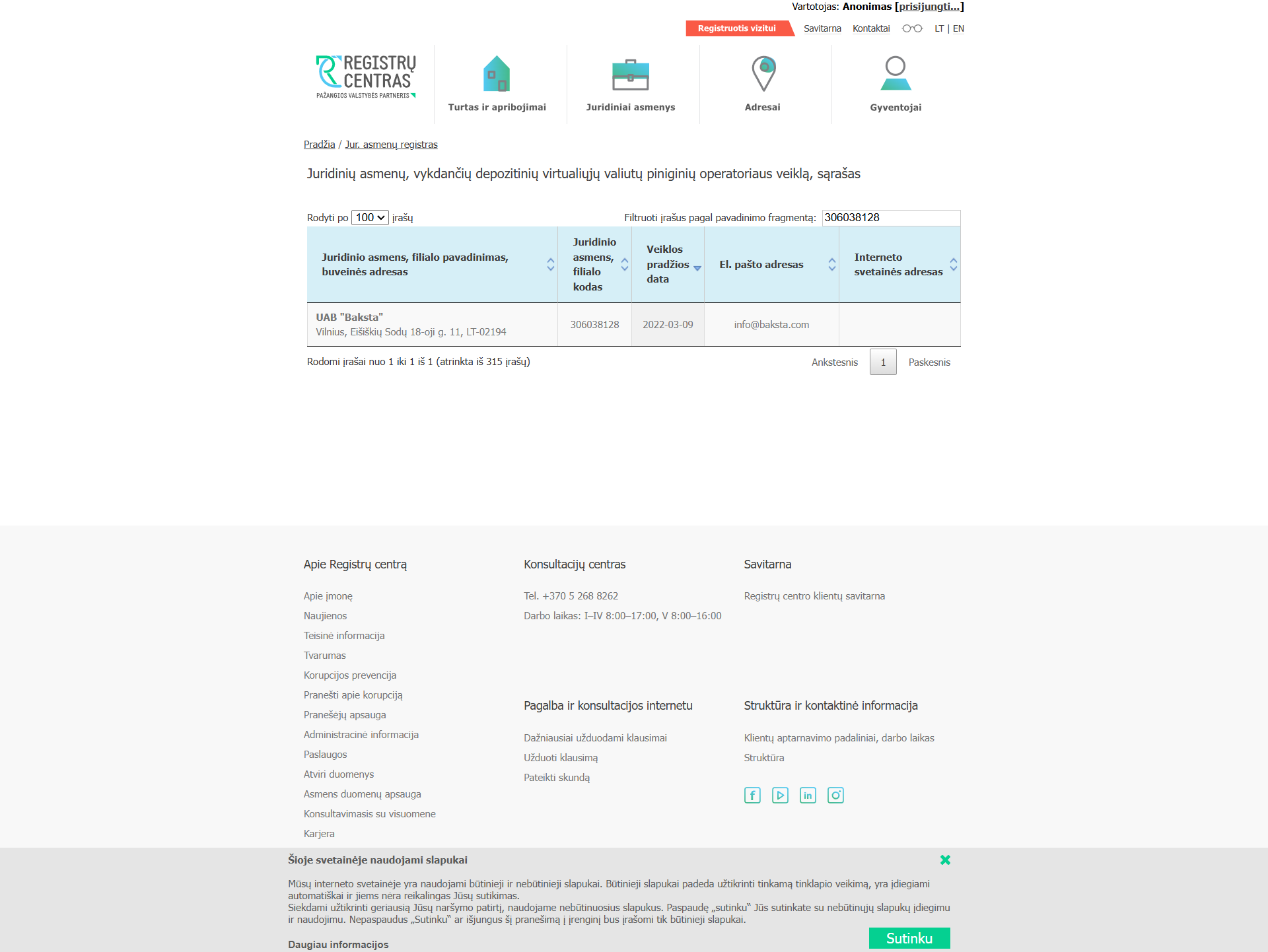 State Enterprise Centre of Registers, Lithuania（SECR）Official Website