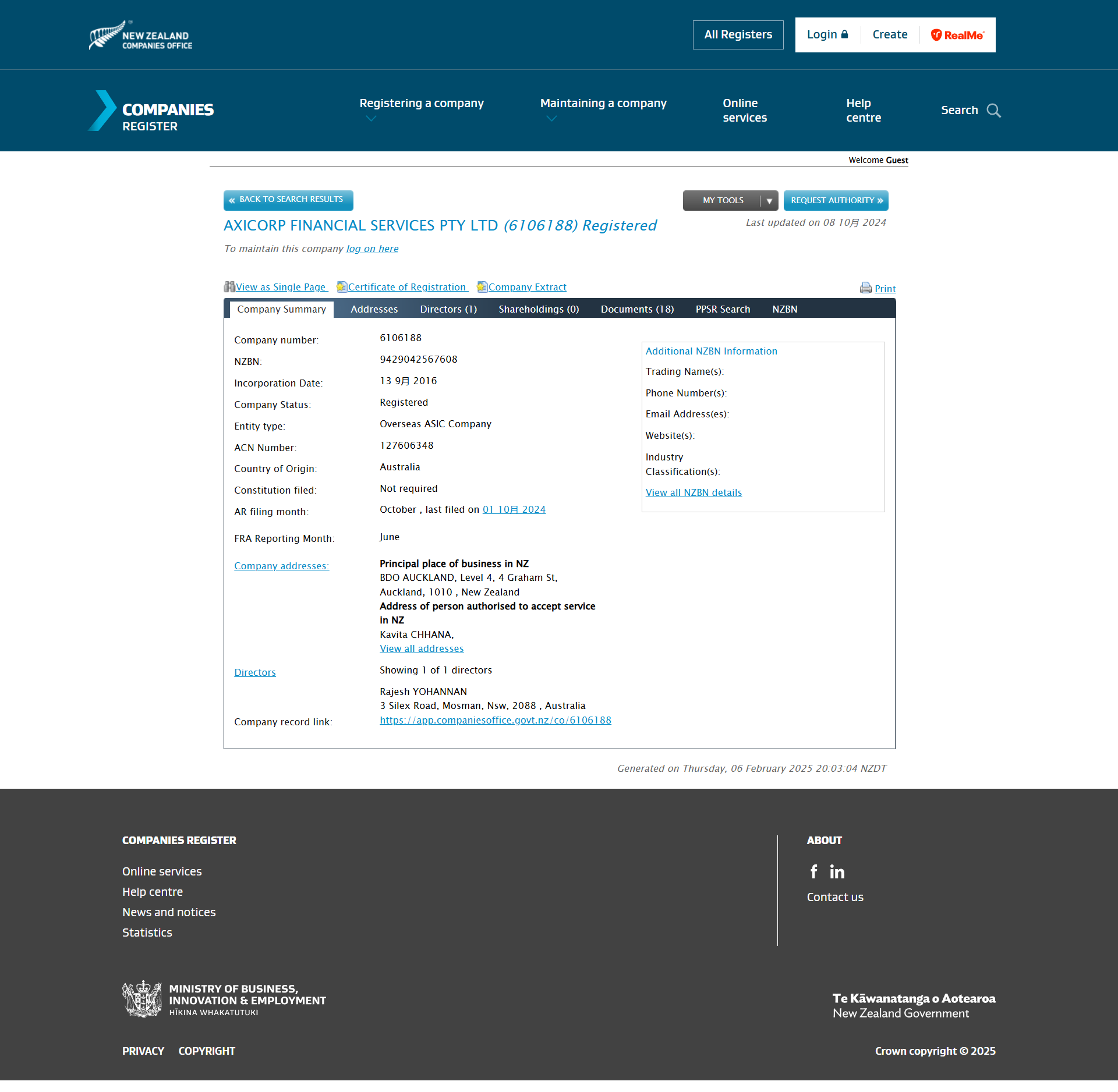 NEW ZEALAND COMPANIES OFFICE