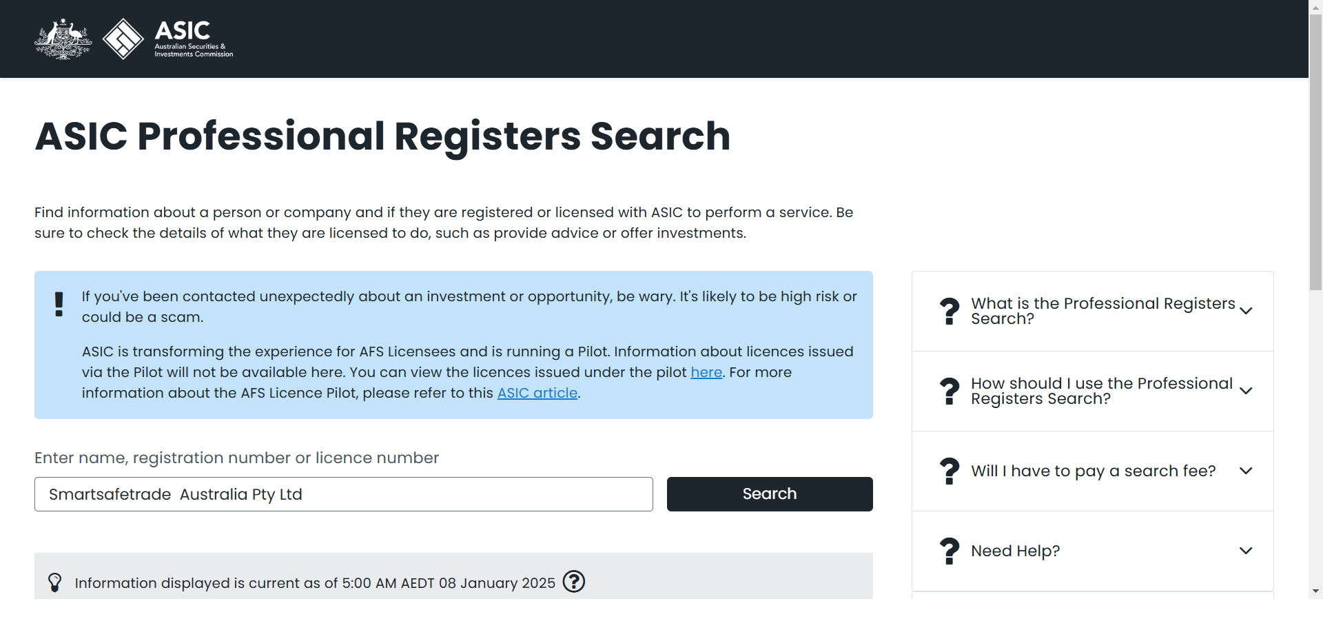 Australian Securities and Investments Commission(ASIC)Official Website