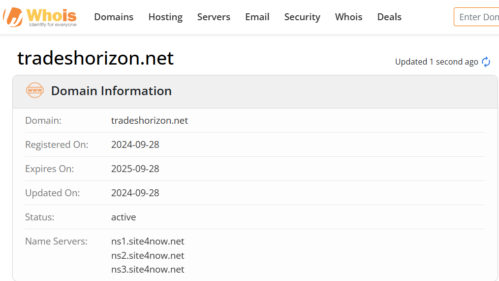 Whois lookup results