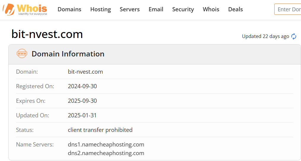 Whois lookup results