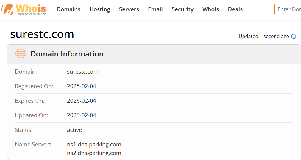 Whois lookup results