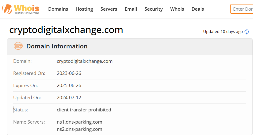 Whois lookup results