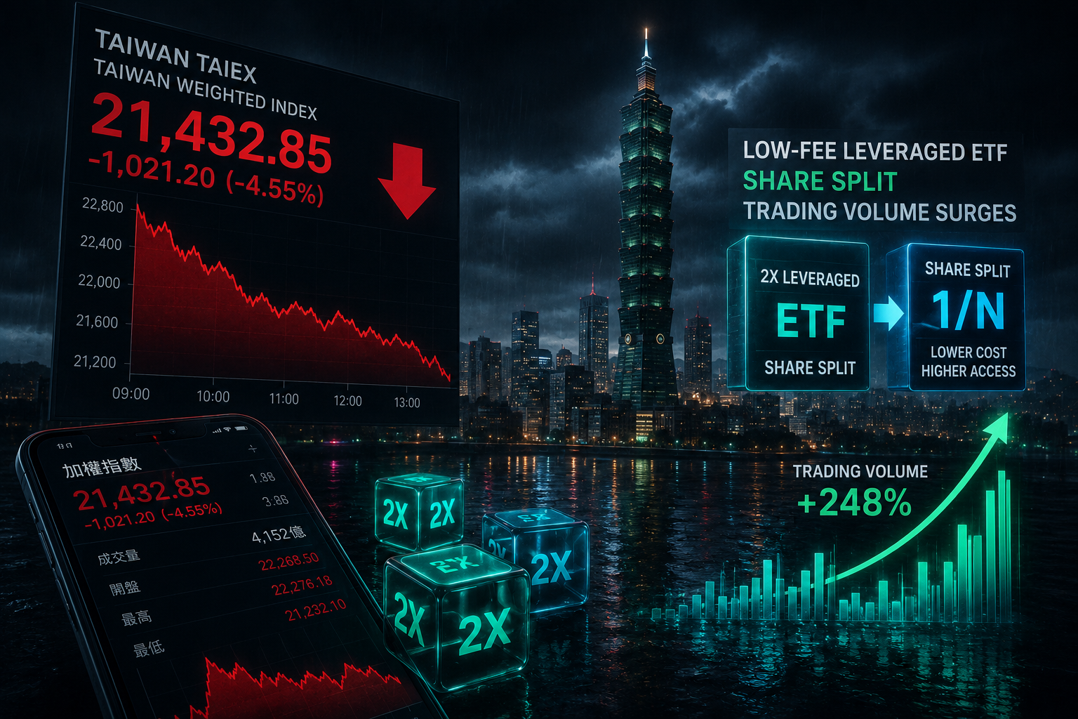 台湾加权指数大跌千点，低费率杠杆ETF份额拆细引发交易量井喷