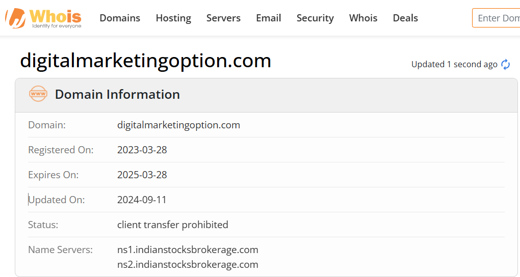 Whois lookup results
