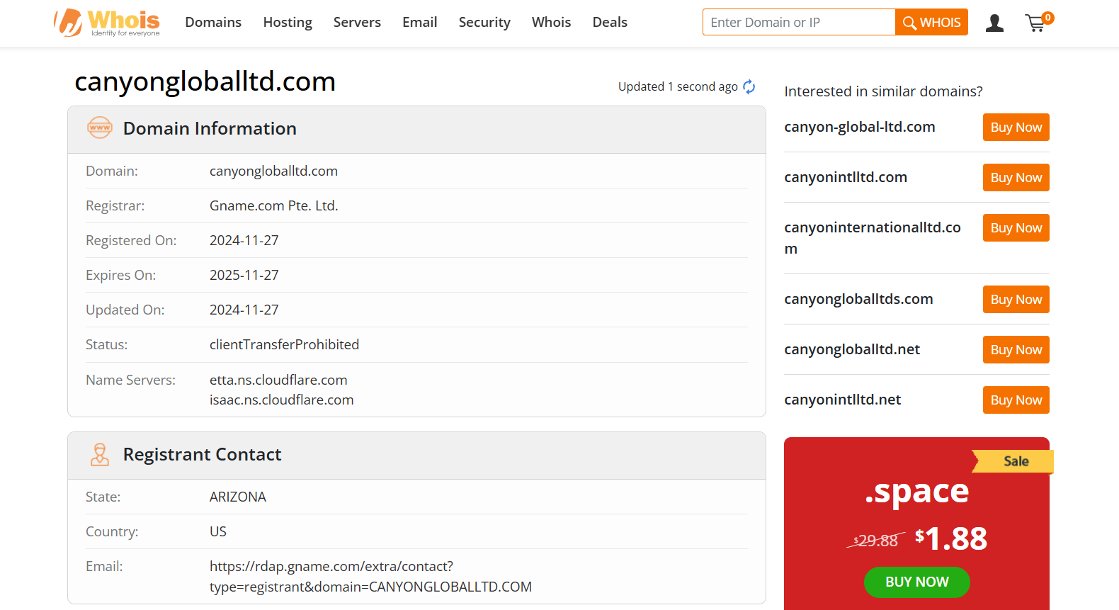 canyongloballtd.com whois