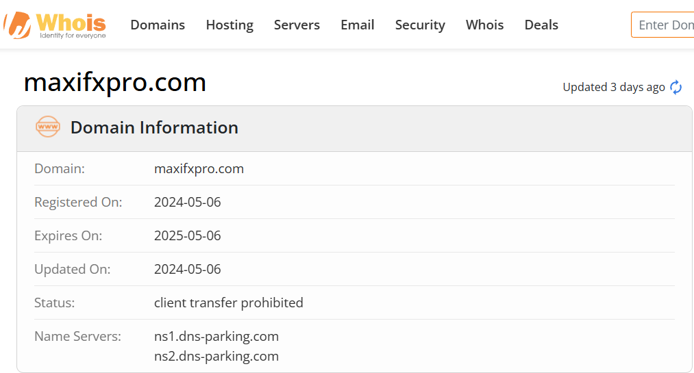 Whois lookup results