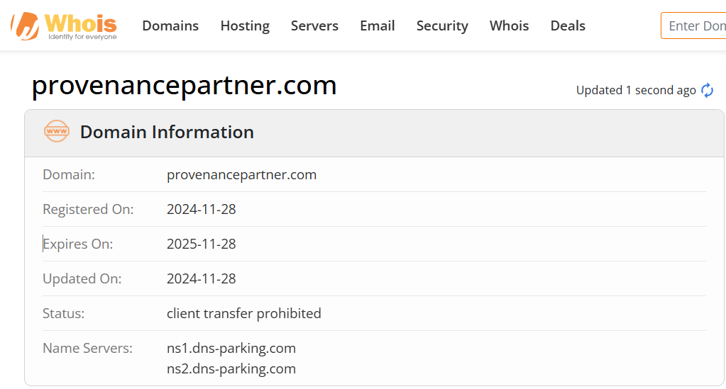 Whois lookup results