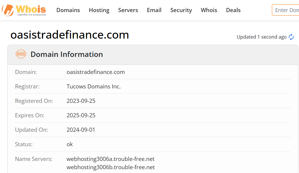 Whois lookup results