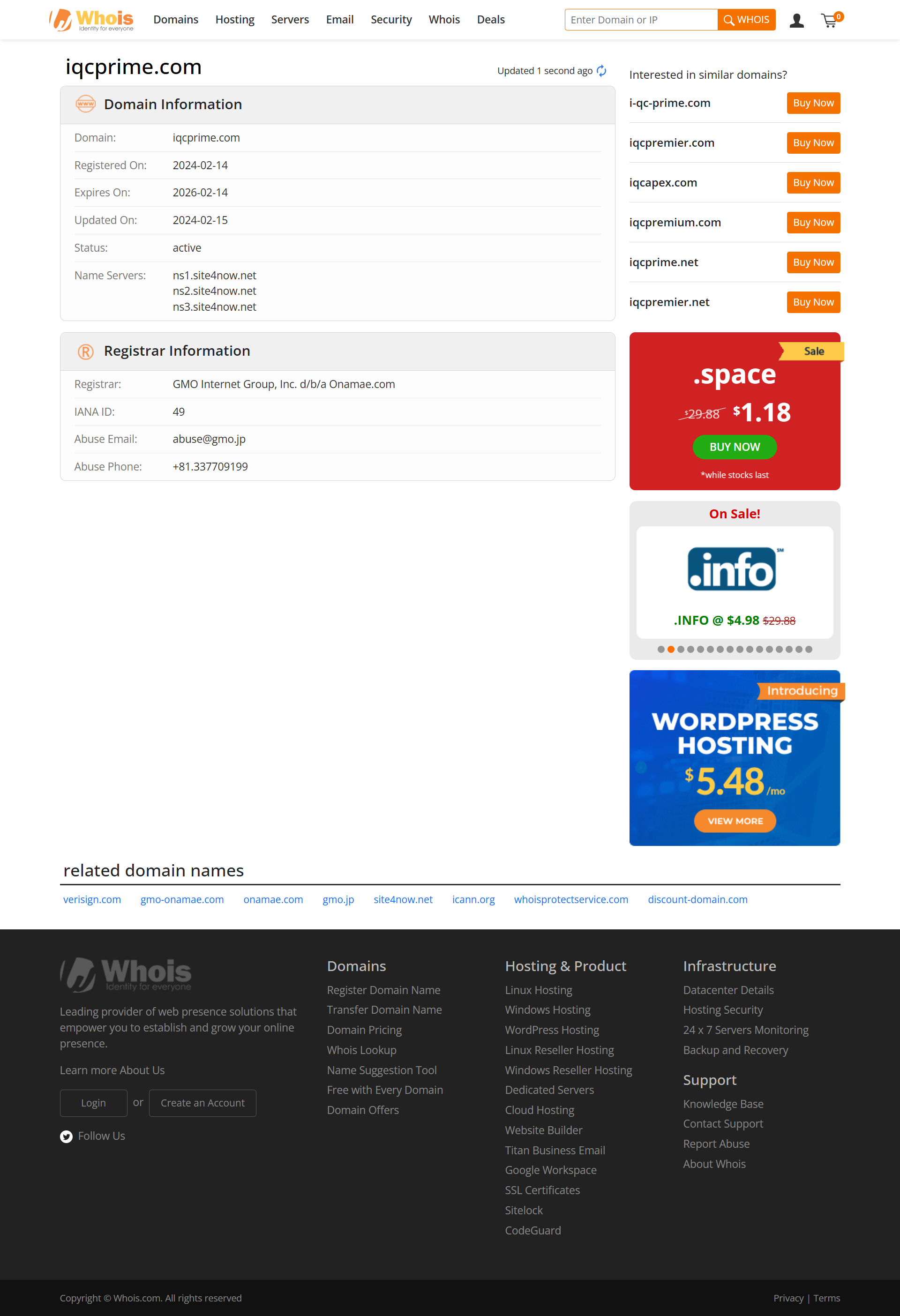 Whois lookup results