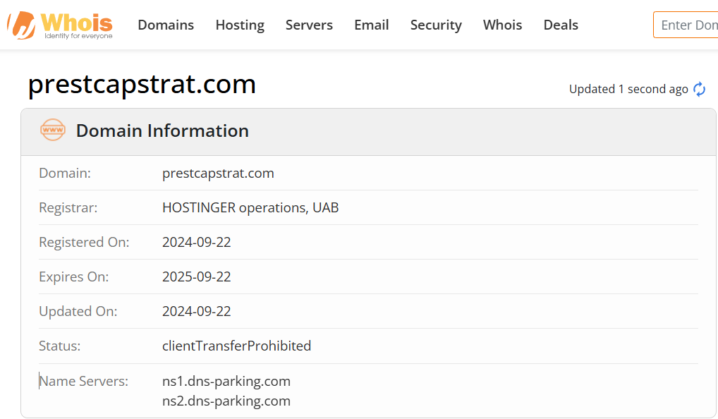Whois lookup results