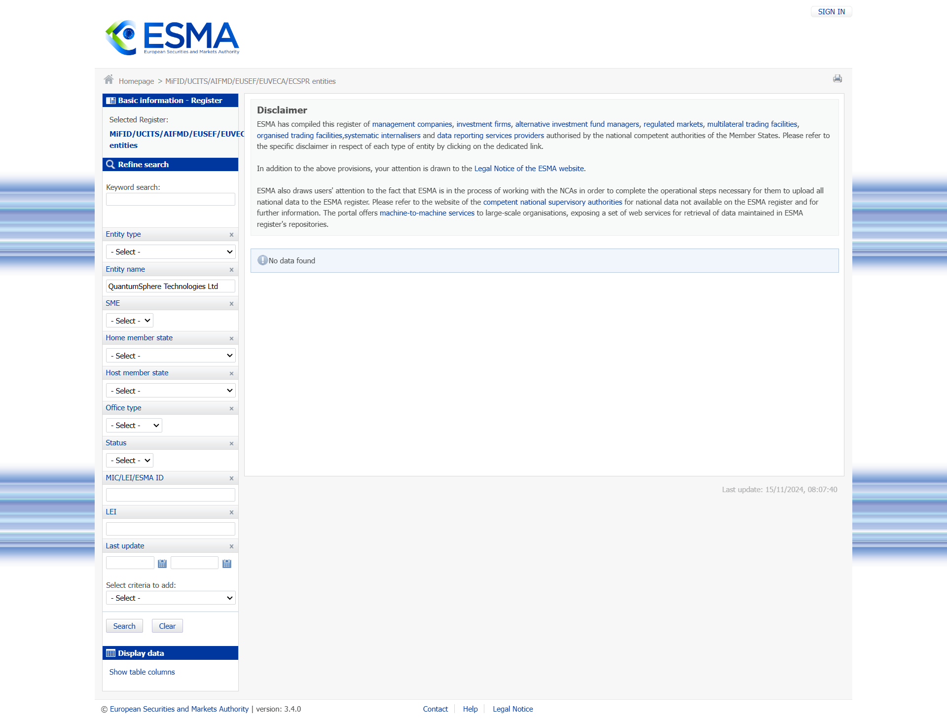 European Securities and Markets Authority(ESMA)Official Website