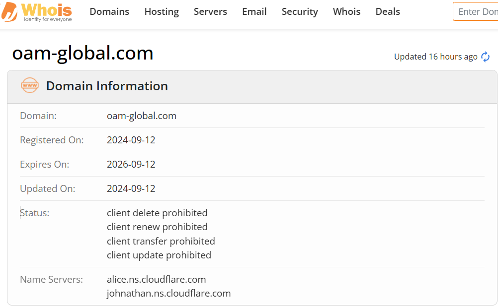 Whois lookup results