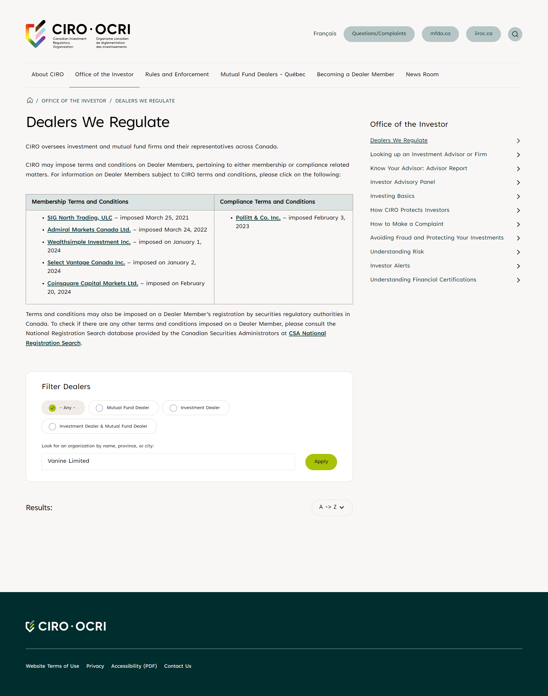 Canadian Investment Regulatory Organization（CIRO）