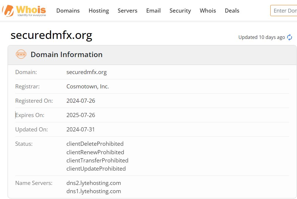 Whois lookup results