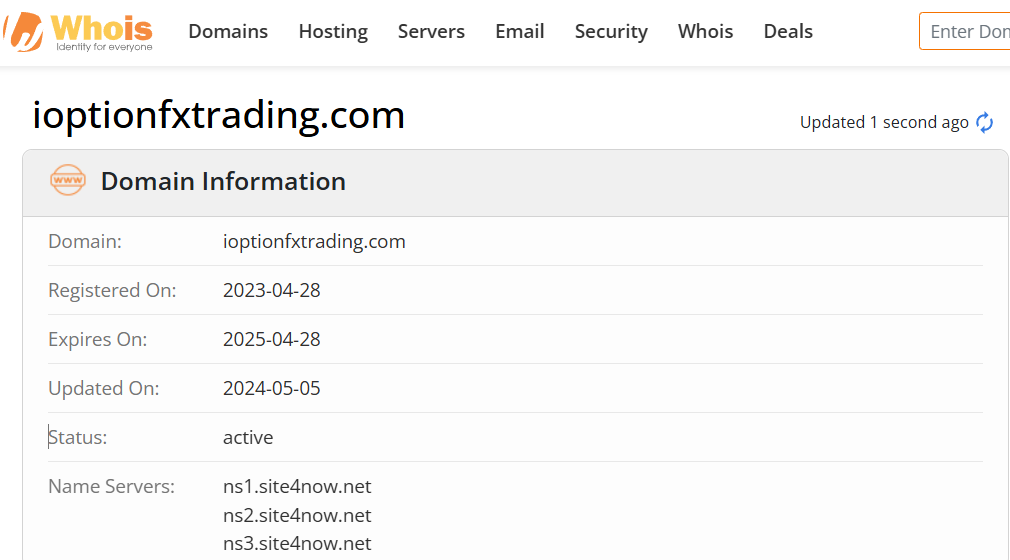 Whois lookup results