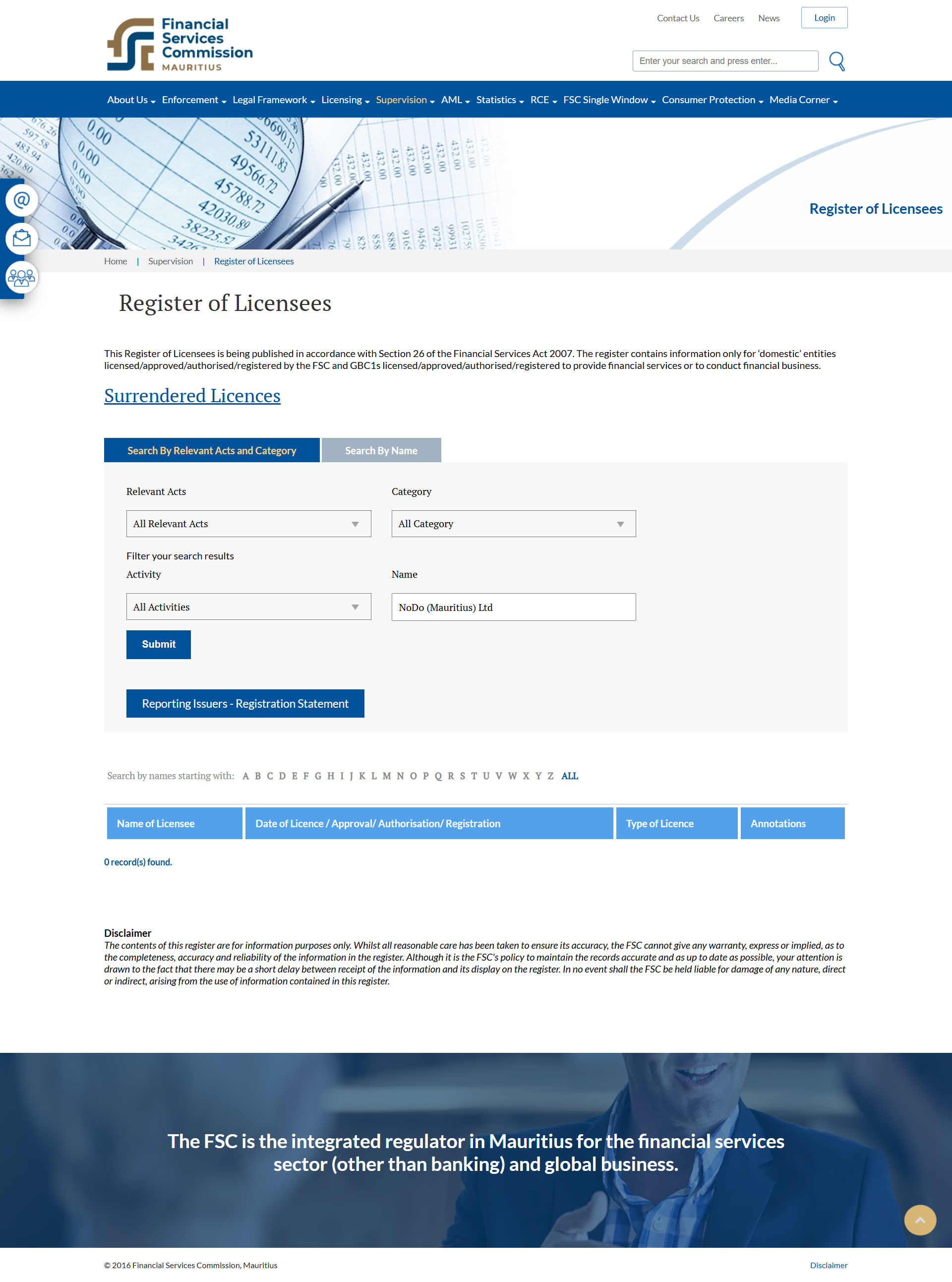 Financial Services Commission, Mauritius（FSC）Official Website