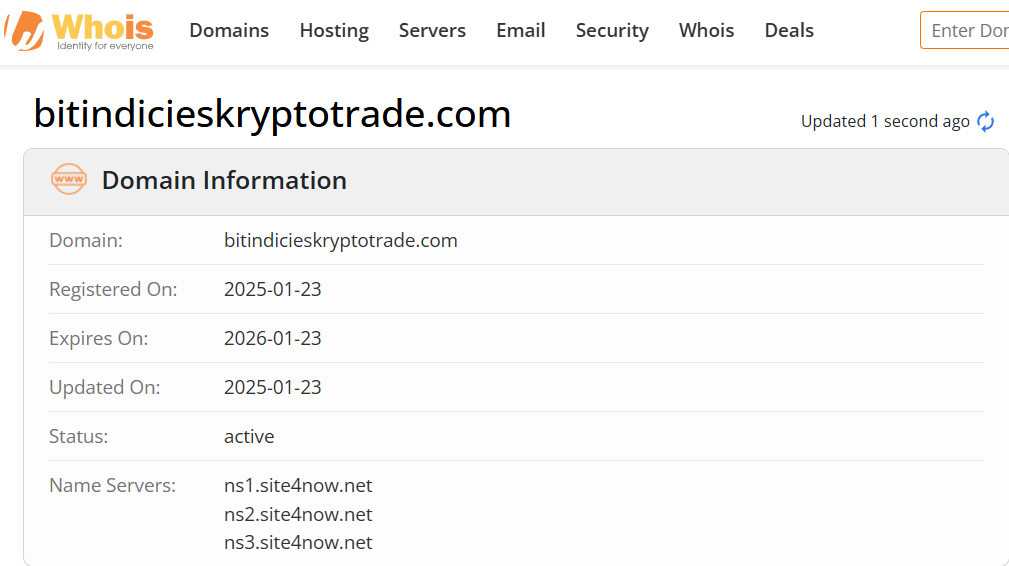 Whois lookup results