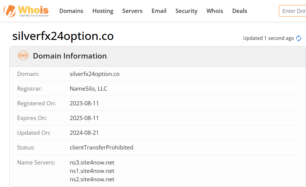 Whois lookup results