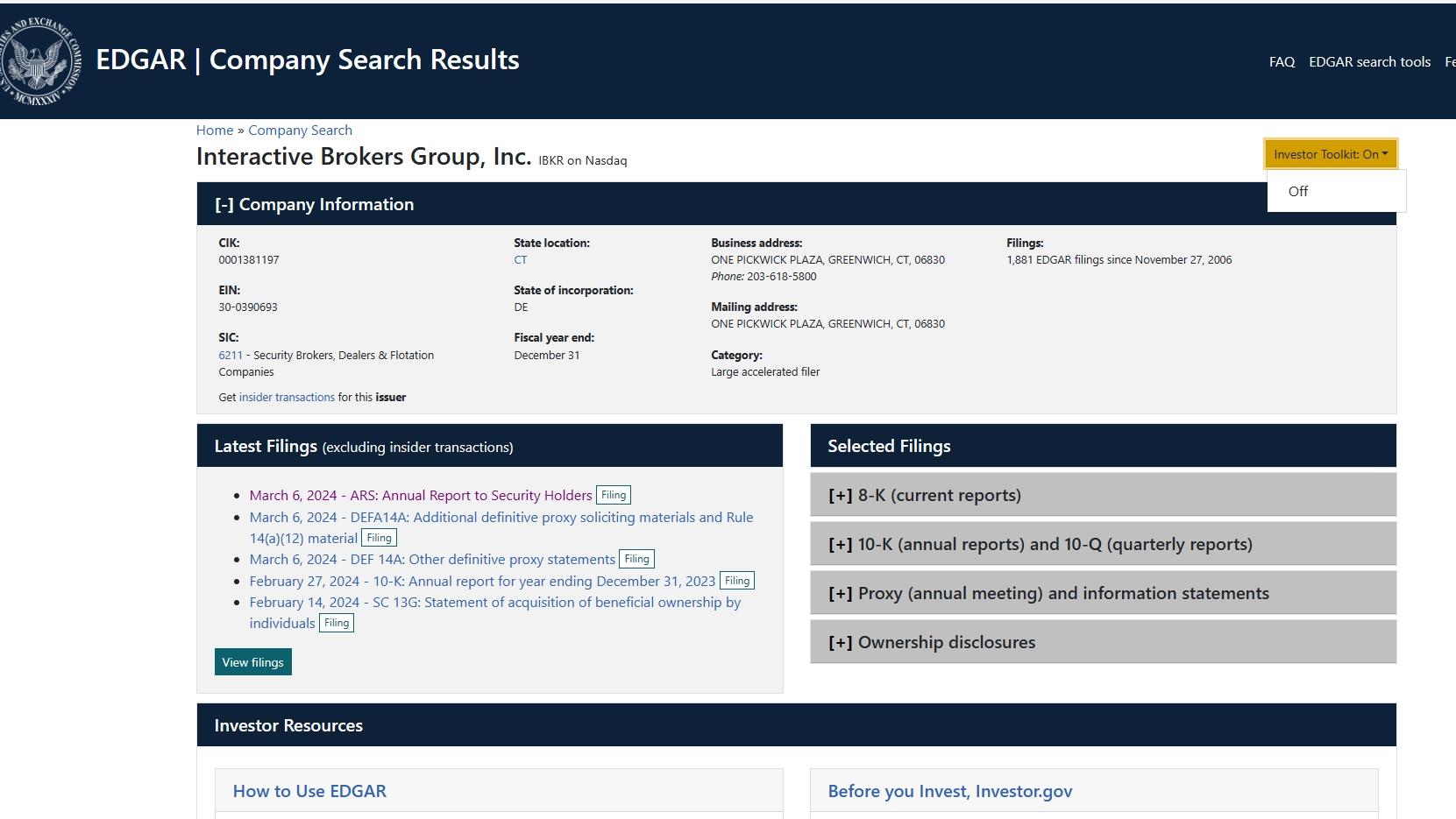 U.S. Regulatory Inquiry Screenshot