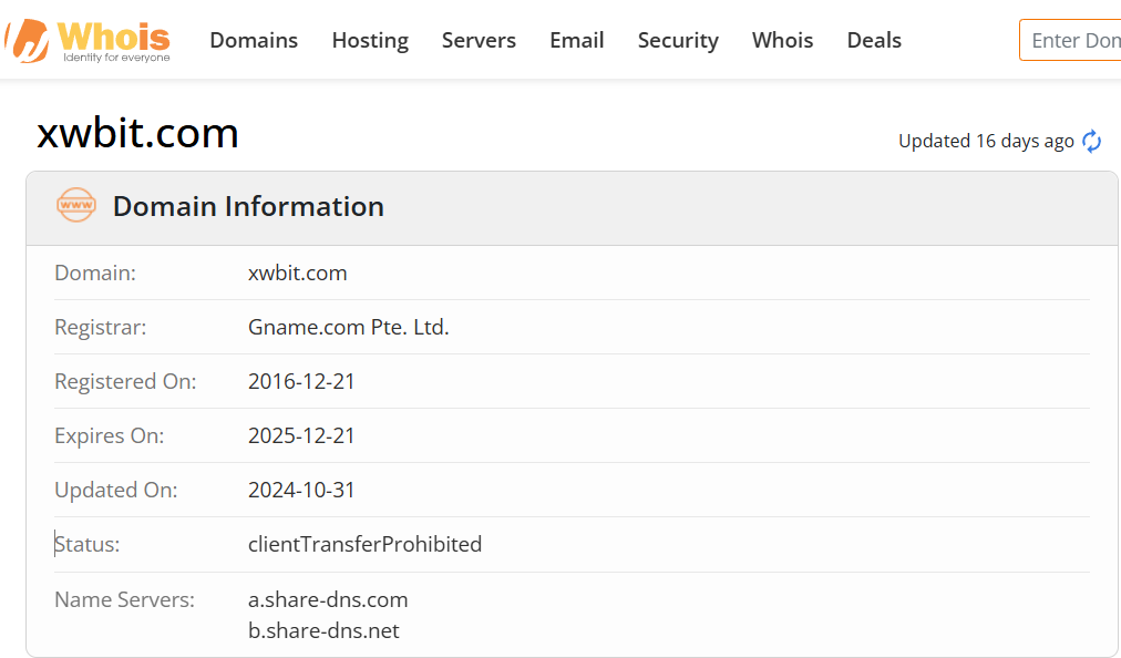 Whois lookup results