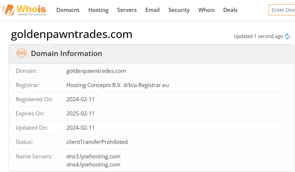 Whois lookup results