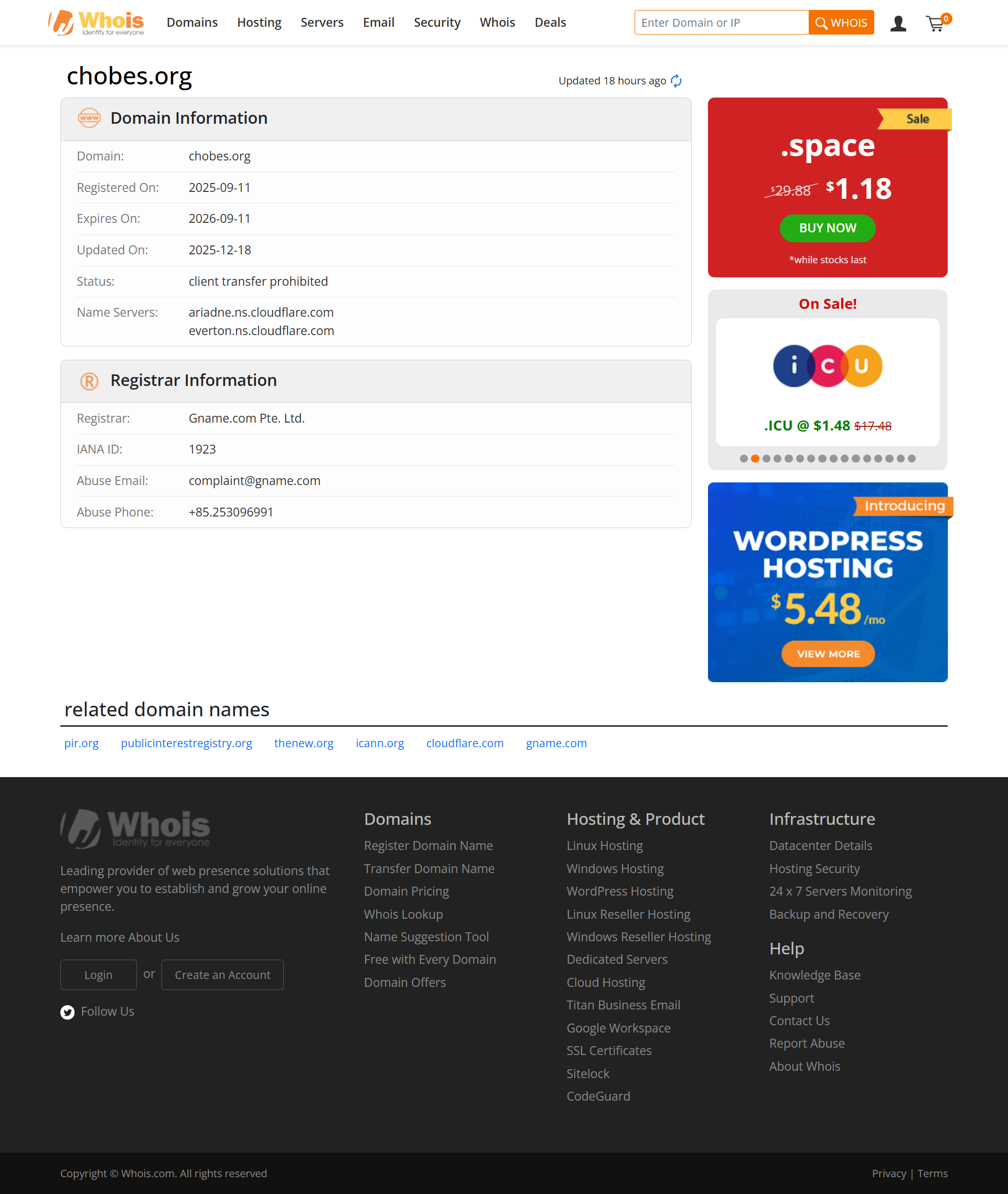 Whois lookup results
