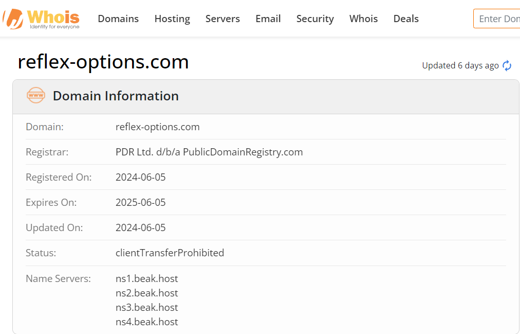 Whois lookup results