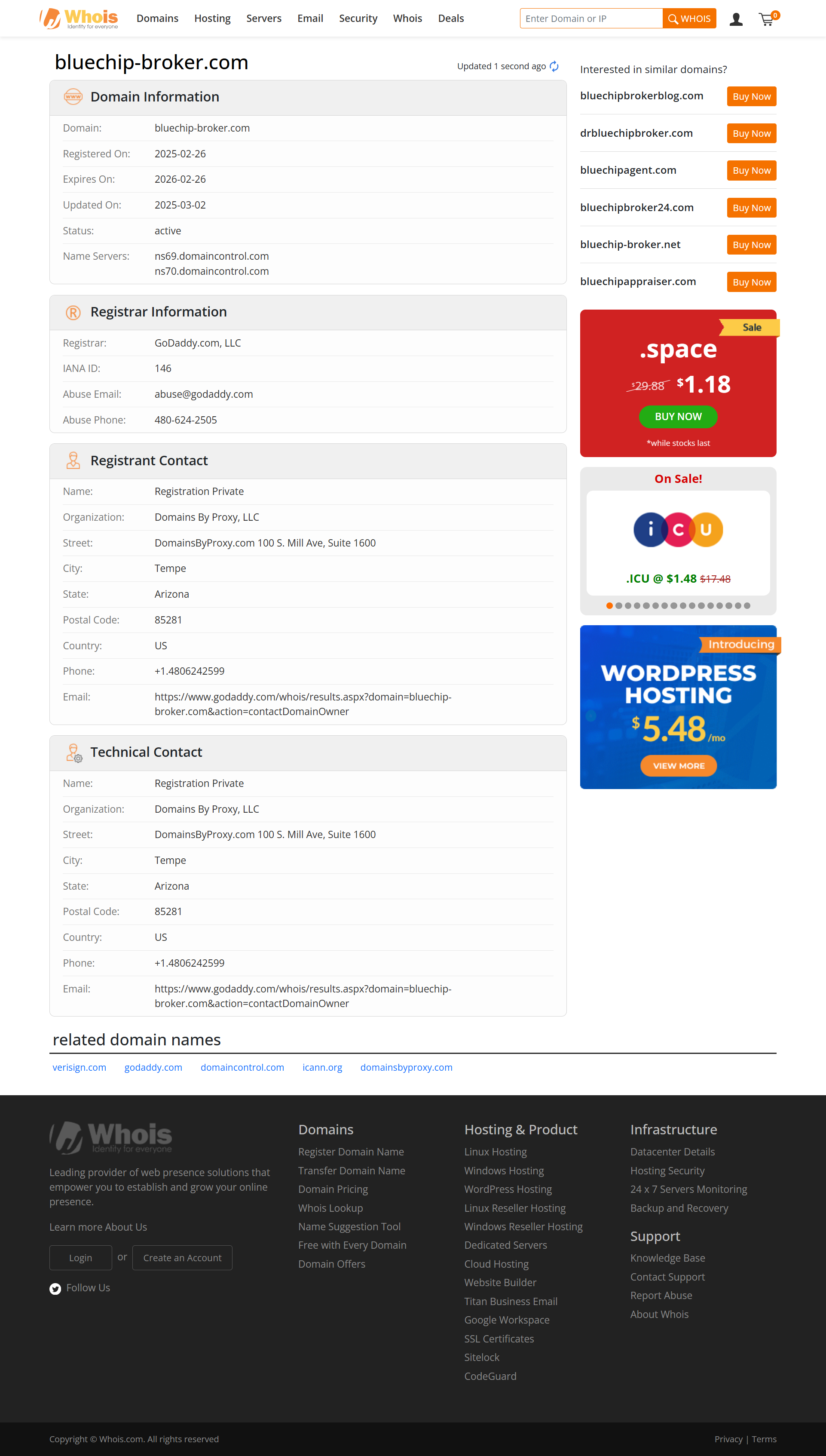 Whois lookup results