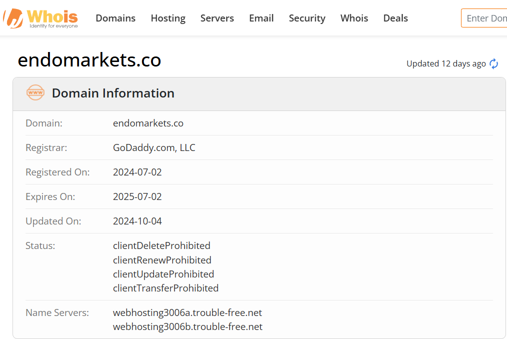 Whois lookup results