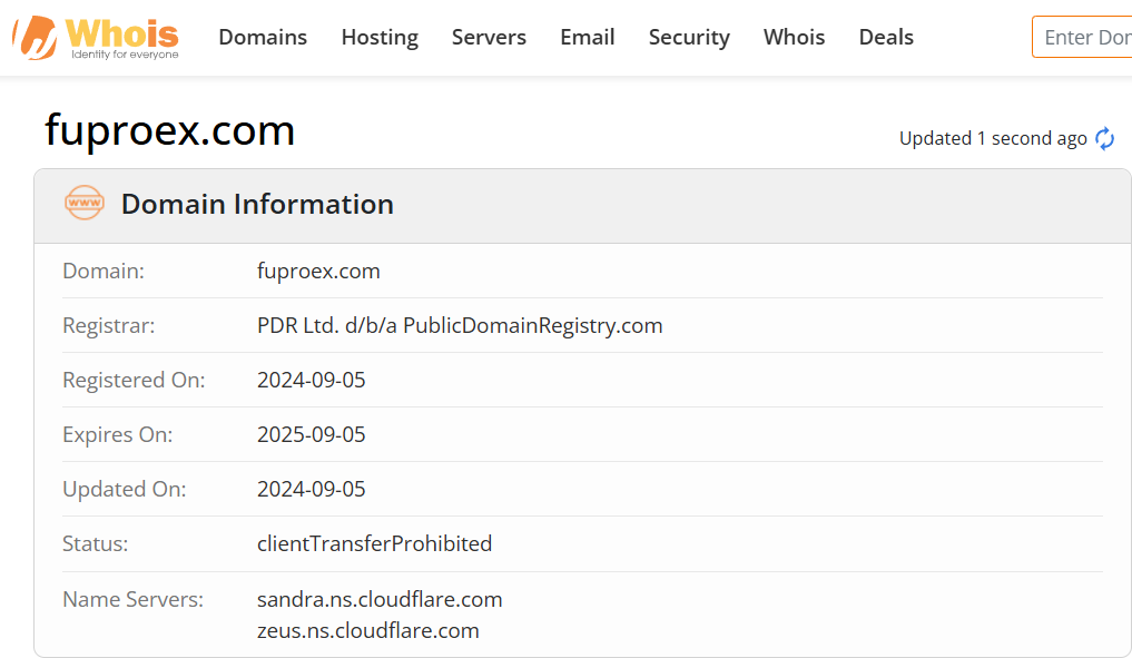 Whois lookup results