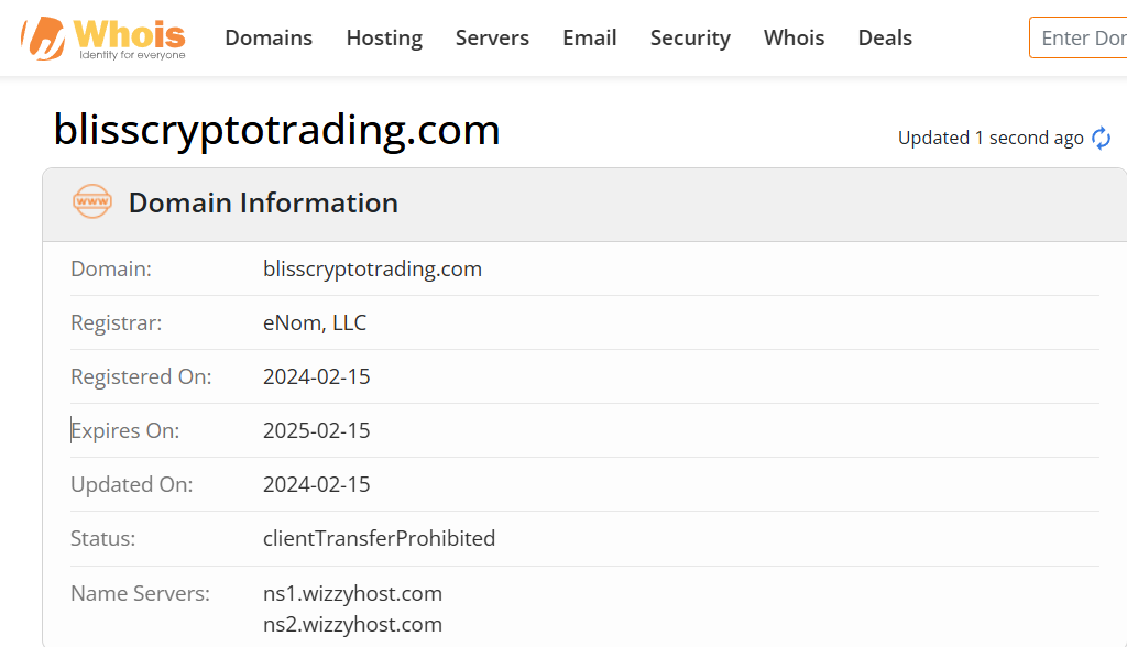 Whois lookup results
