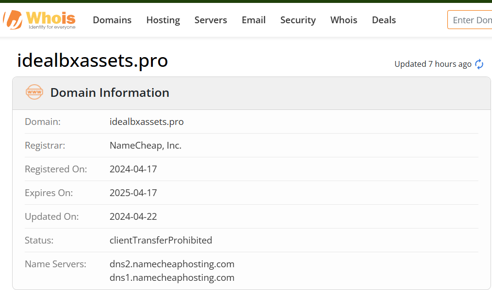 Whois lookup results