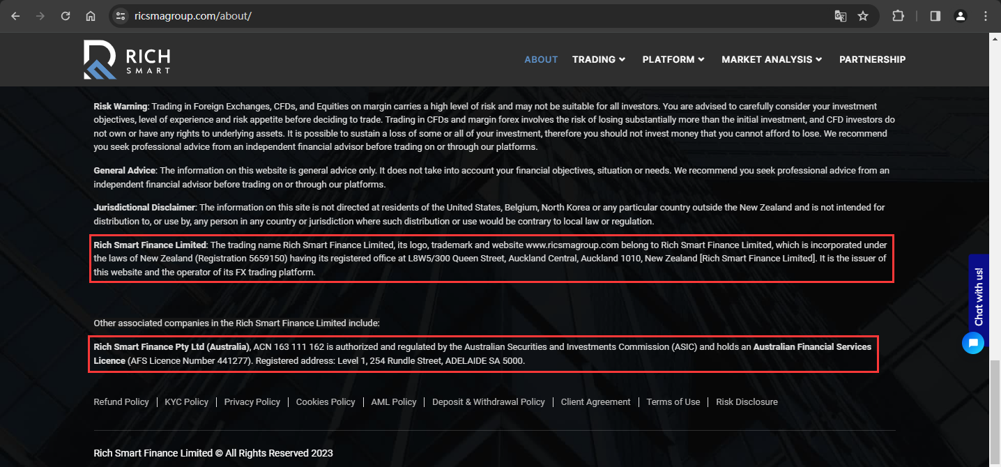The official website of RS Finance displays company registration information